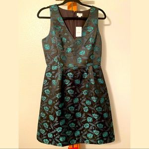 JCrew Black & Green Floral Brocade Party Dress